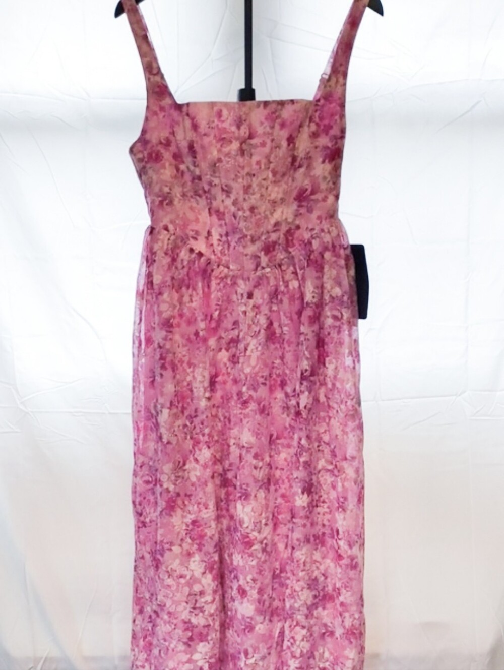 Lulu's Pink Floral Square-Neck Midi Dress